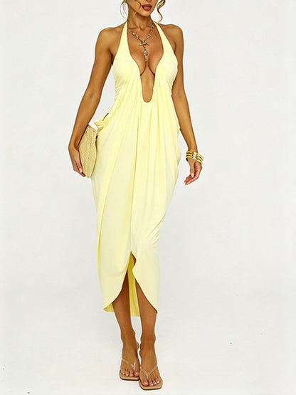 Solid Plunge Halter Dress
