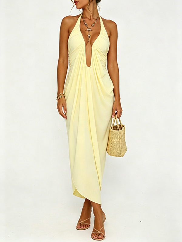 Solid Plunge Halter Dress