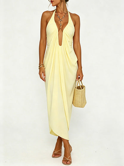 Solid Plunge Halter Dress