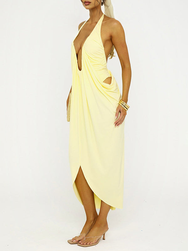Solid Plunge Halter Dress