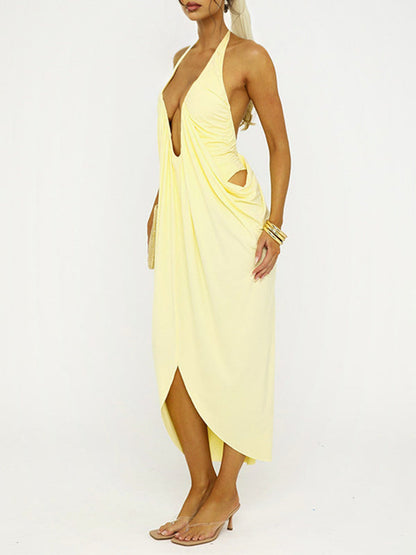 Solid Plunge Halter Dress