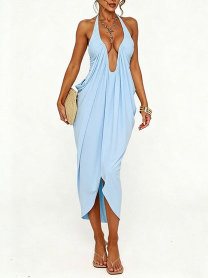 Solid Plunge Halter Dress