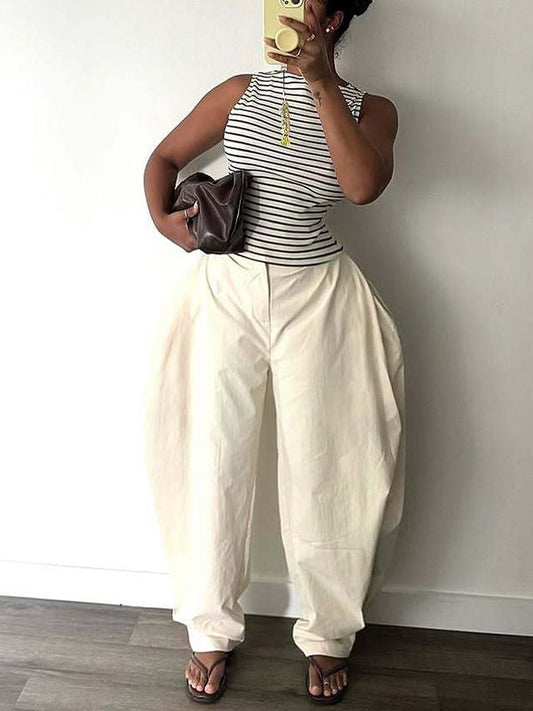 Solid Barrel Shape Pants