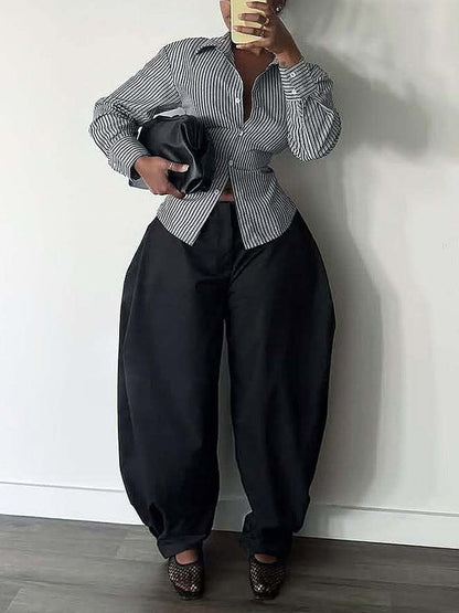Solid Barrel Shape Pants