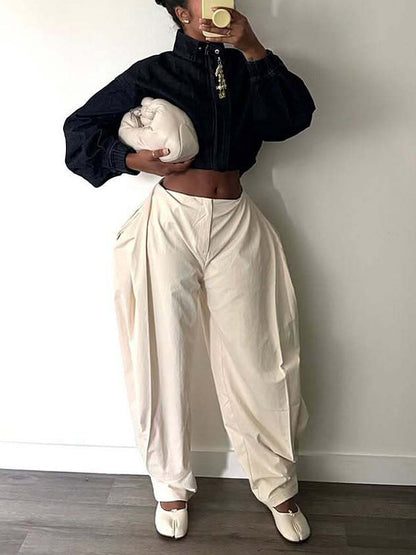 Solid Barrel Shape Pants