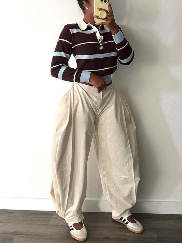 Solid Barrel Shape Pants