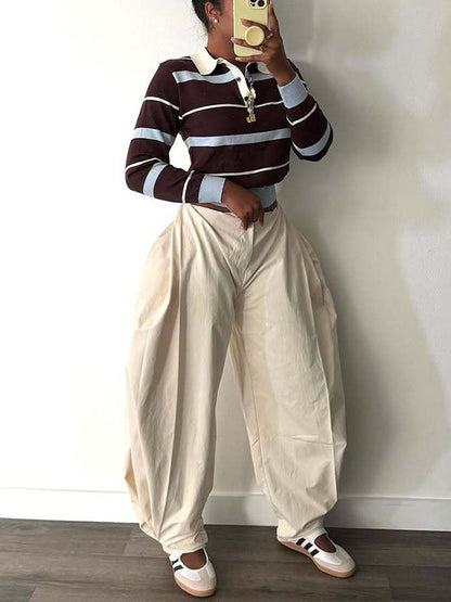 Solid Barrel Shape Pants