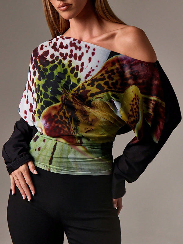 Printed Boat-Neck Tee