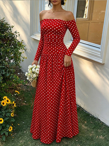 Dot Off-Shoulder Maxi Dress