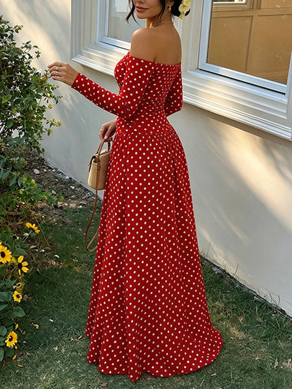 Dot Off-Shoulder Maxi Dress