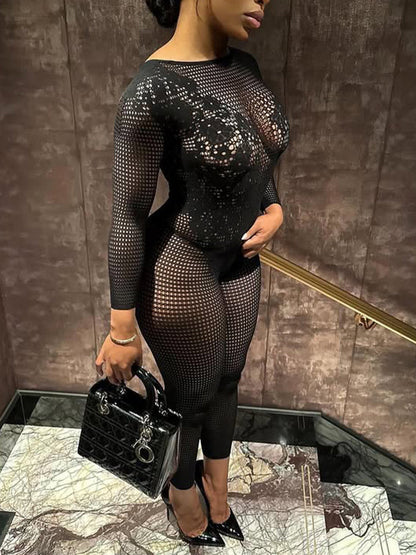 Embroidered Mesh Jumpsuit