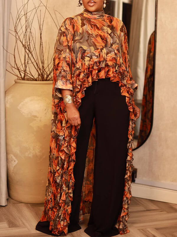 Floral Ruffle Cape Top