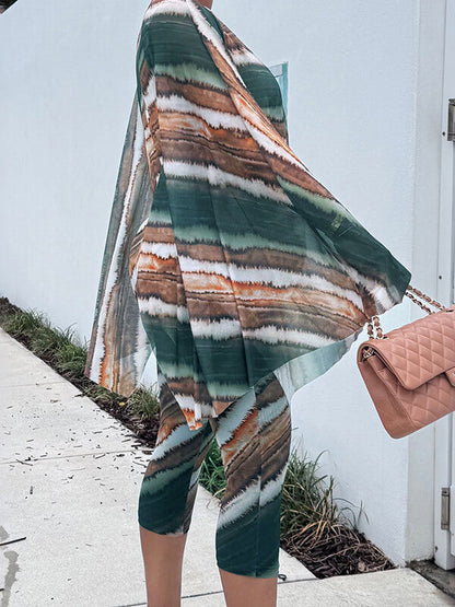 Abstract Print Draped Two Piece Set