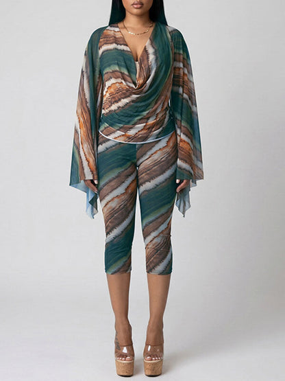 Abstract Print Draped Two Piece Set