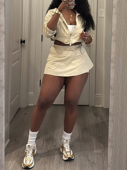 Two-Tone Zip-Front Jacket & Skirt Set