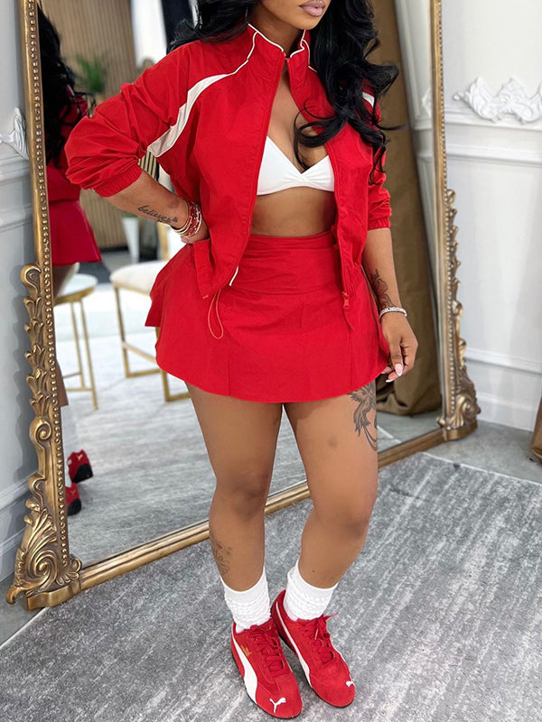 Two-Tone Zip-Front Jacket & Skirt Set
