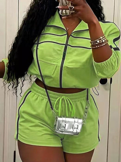 Stripe Zip-Front Jacket & Shorts Set