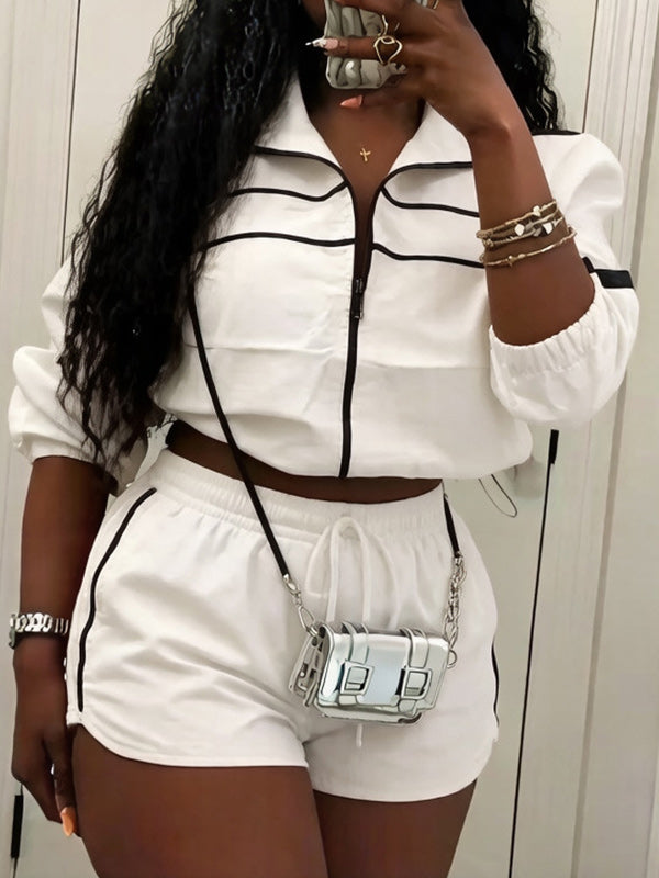 Stripe Zip-Front Jacket & Shorts Set