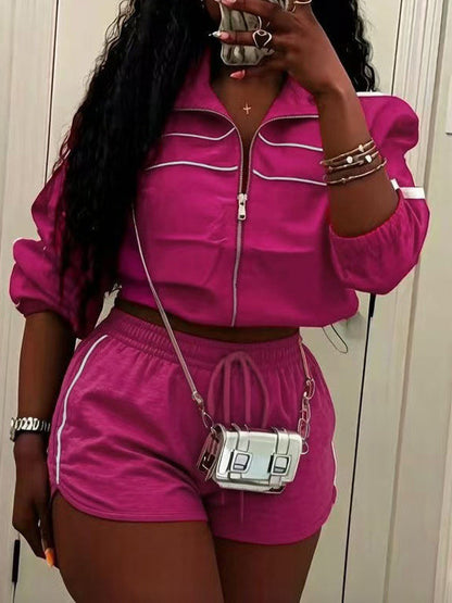 Stripe Zip-Front Jacket & Shorts Set