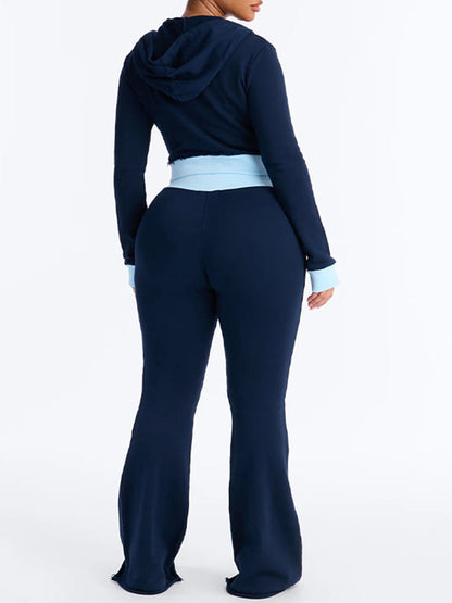 Contrast Zip-Front Hoodie & Pants Set