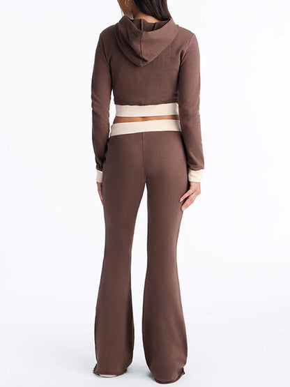 Contrast Zip-Front Hoodie & Pants Set