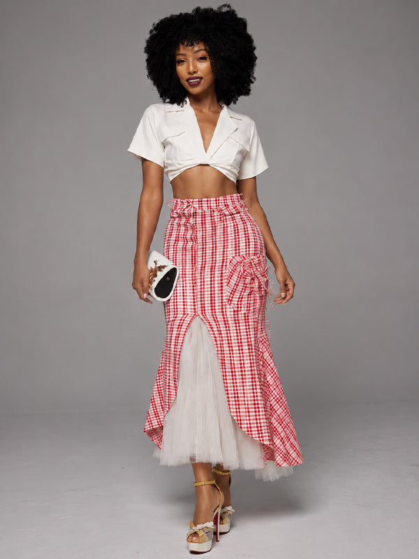 Sheer Combo Plaid Mermaid Skirt