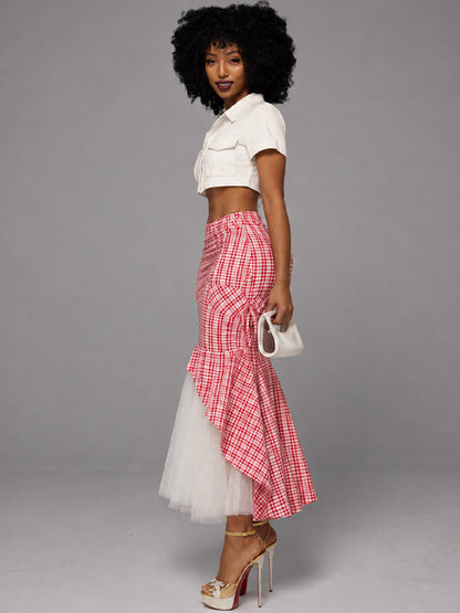 Sheer Combo Plaid Mermaid Skirt