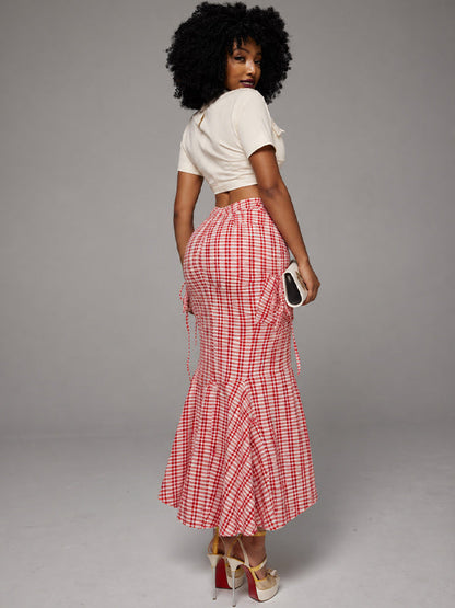 Sheer Combo Plaid Mermaid Skirt