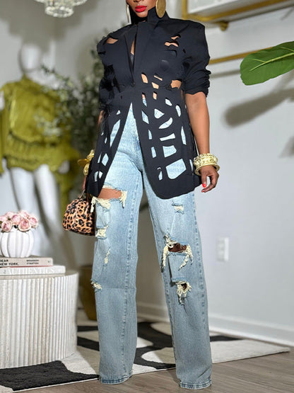 Solid Cutout Blazer