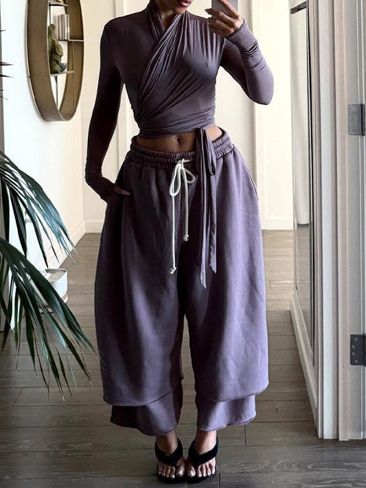 Wide-Leg Cropped Sweatpants