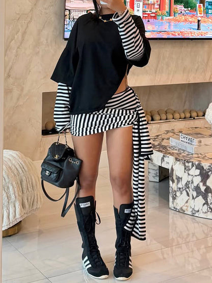 Stripe Combo Tee & Tied Shorts Set