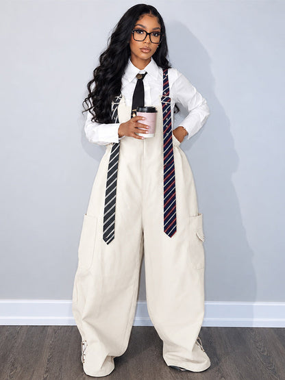 Preppy Tie Cargo Overalls