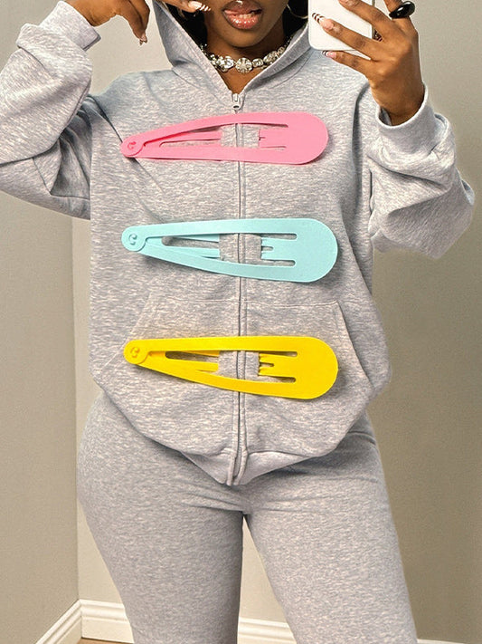 3D Pin Zip-Front Hoodie