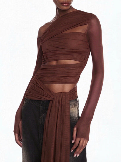 Draped One-Shoulder Cutout Top