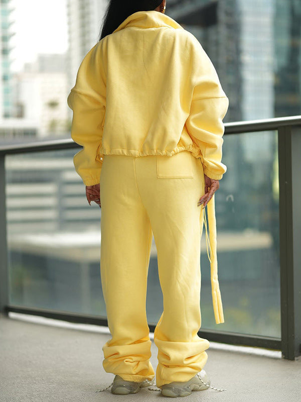 Fleece Lined Zip Up Jacket & Tied Pants Set