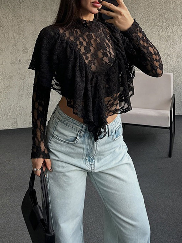 Lace Ruffle Long Sleeve Top