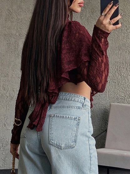 Lace Ruffle Long Sleeve Top