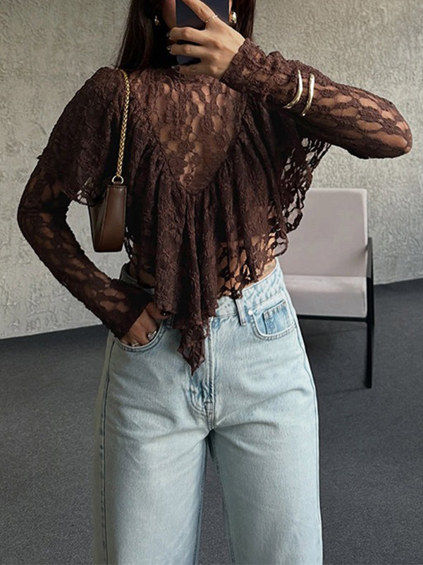 Lace Ruffle Long Sleeve Top