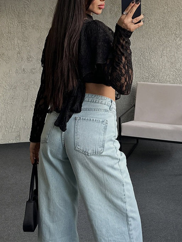 Lace Ruffle Long Sleeve Top