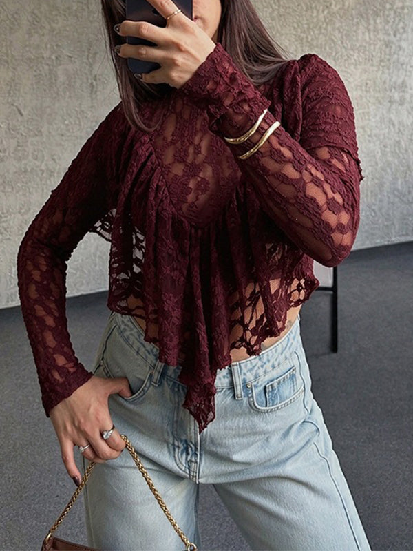 Lace Ruffle Long Sleeve Top