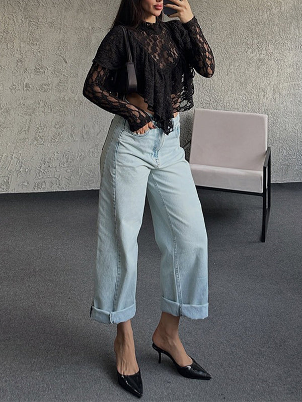 Lace Ruffle Long Sleeve Top
