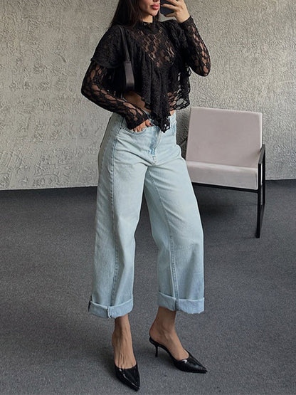 Lace Ruffle Long Sleeve Top
