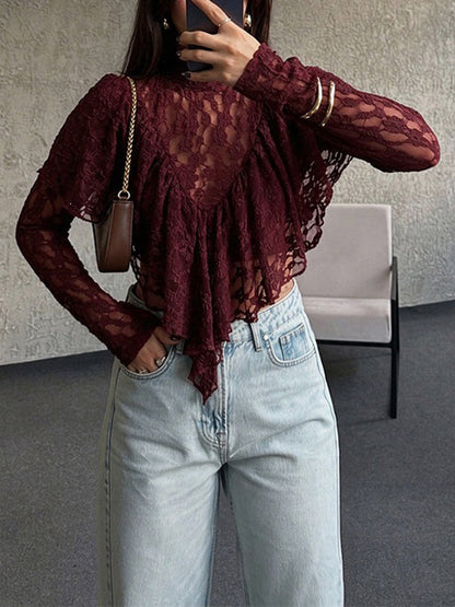 Lace Ruffle Long Sleeve Top