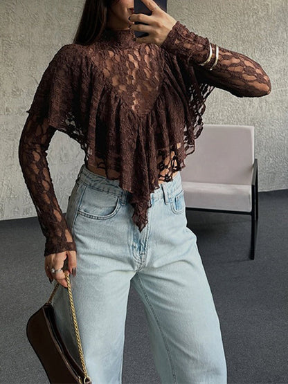 Lace Ruffle Long Sleeve Top