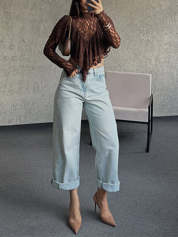 Lace Ruffle Long Sleeve Top