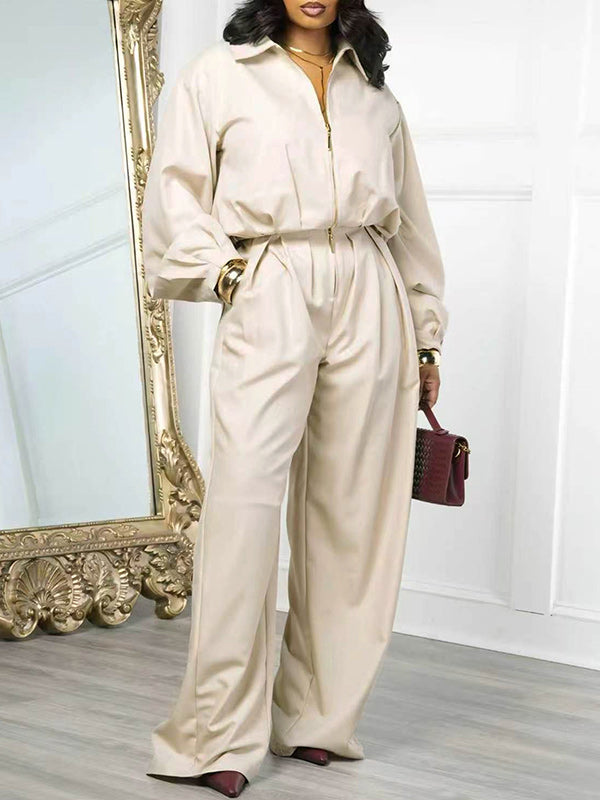 Zip-Front Jacket & Wide-Leg Pants Set
