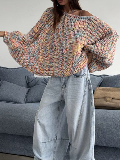 Rainbow Chunky-Knit Bowknot Sweater