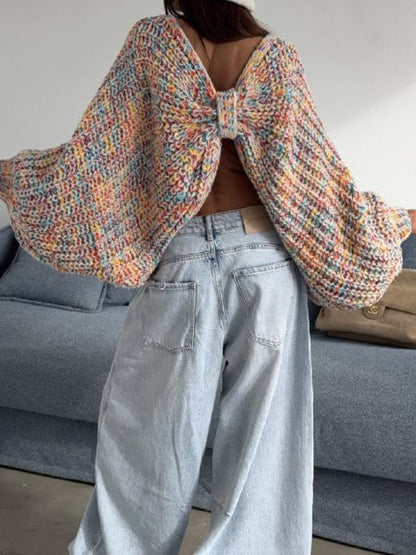 Rainbow Chunky-Knit Bowknot Sweater