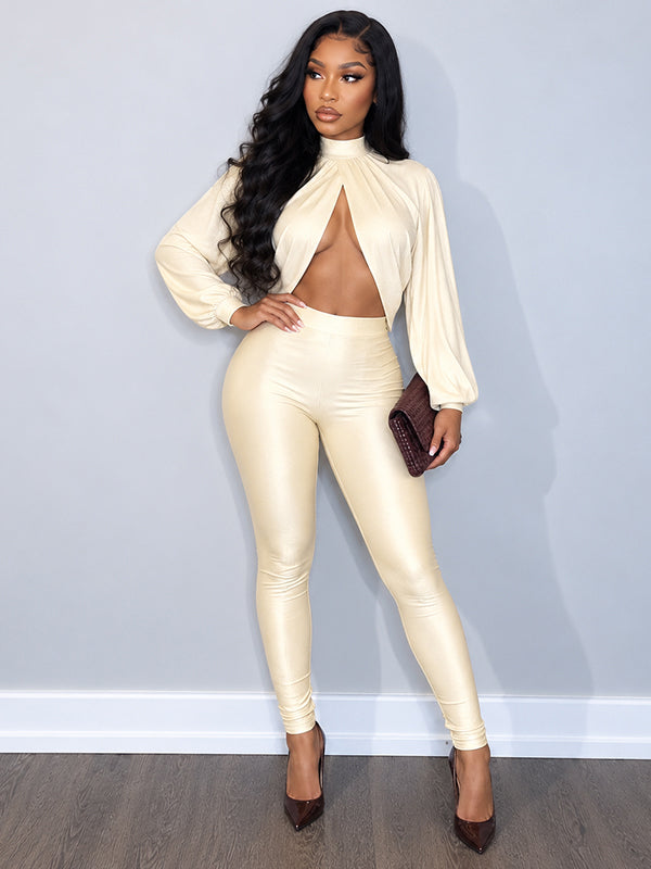 Mock-Neck Crop Top & Skinny Pants Set