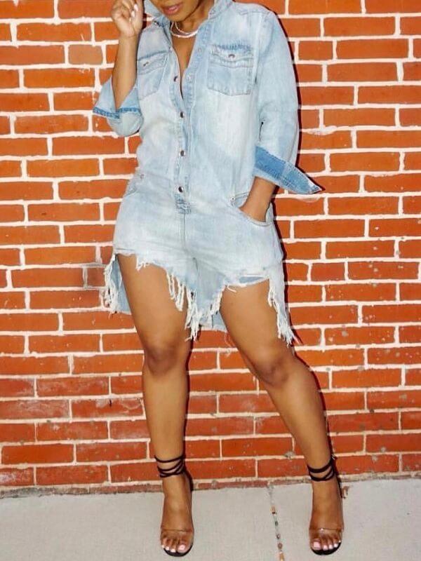 Morchique Destroyed Denim Romper